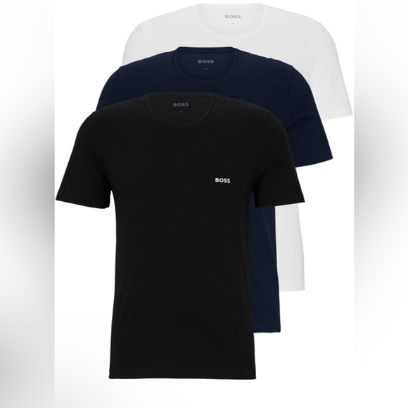 BOSS 3 Pack Classic Logo-Embroidered Cotton T-Shirts XL White/Navy/Black - Picture 3 of 4